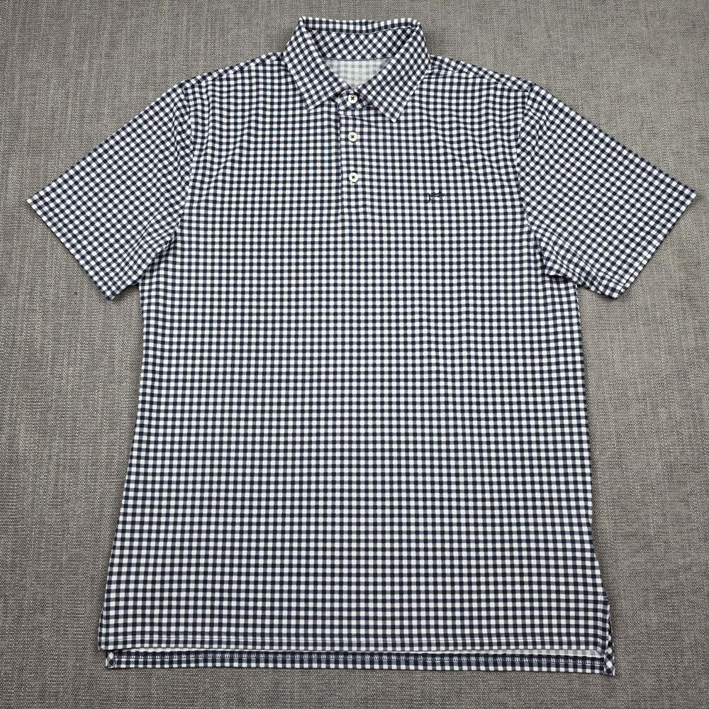 Southern Tide Mens Medium Golf Polo Shirt Blue White Gingham Check Stretch Short